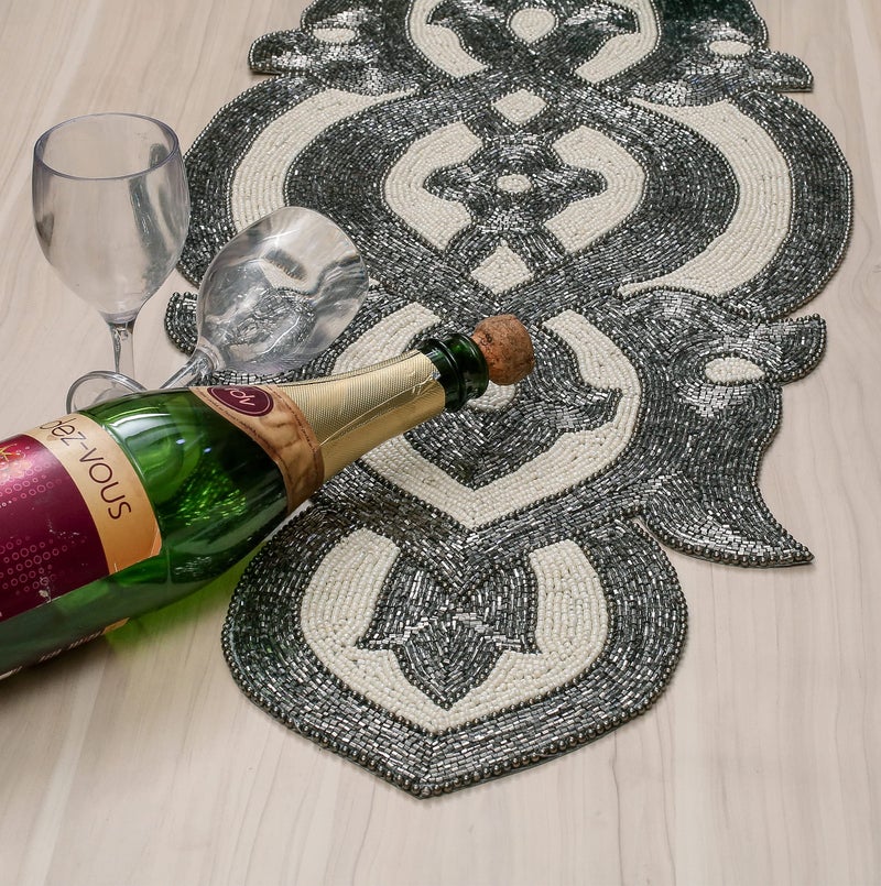 Light & Pro Lightnpro Beaded Table Runner Elegant Infinity Design - Handmade Glitz Table DÃ©cor for Weddings, Parties, Holidays, Gifting & Everyday Use - Decorative Centerpiece Accent - 13x36 Inch - Mercury - Image 4